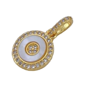 Pendentif rond plaqué or 18 carats avec nacre blanche et zircons cubiques scintillants