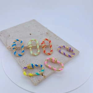 Copper Rhinestone Enamel Screw Lock Carabiner Clasp For DIY Necklace Bracelet Making Colorful Spiral Connector Jewelry Finding