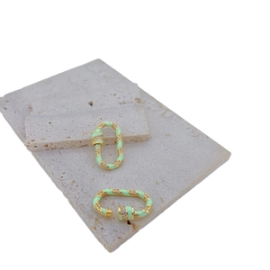 Green enamel spiral clasp with gold plating and cubic zirconia for DIY jewelry making