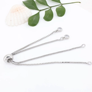 Silver adjustable box chain with sliding toggle and zircon charms for DIY jewelry making