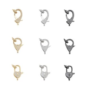 18K Gold Plated Copper Micro Pave Zirconia Lobster Clasp DIY Jewelry Connector For Necklace Bracelet Heart Round Shape Jewelry Findings