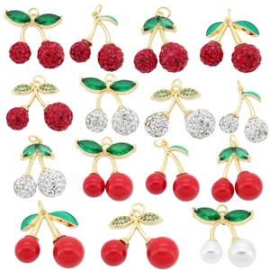 Copper Zirconia Cherry Pendant For DIY Jewelry Making Fruit Shaped Gold Plated Charm For Women Necklace Bracelet Jewelry