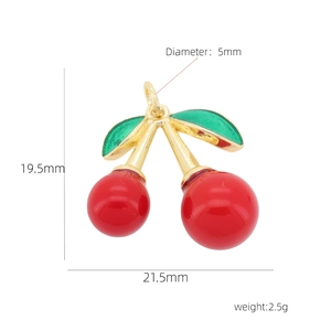 Detail showing red cherry pendant dimensions of 19.5mm height and 21.5mm width
