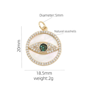 18K gold plated mother of pearl heart evil eye pendant for DIY necklaces and bracelets