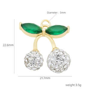 Detailed view of red cherry pendant dimensions showing 22.6mm height and rhinestone inlay
