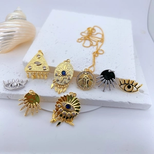 Bohemian Copper Zirconia Pendant Necklace For Women Men Vintage Virgin Mary Evil Eye Geometric Sunburst Jewelry Accessory Gift