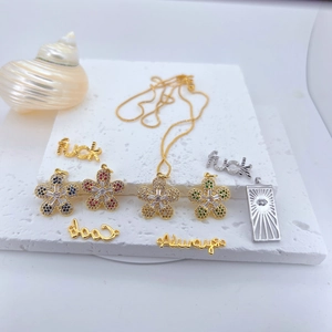 Fashion Copper Gold Plated Rhinestone Pendant Necklace Simple Geometric Flower Evil Eye Letter Fuck Always Cool Jewelry