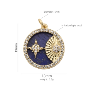 Technical dimensions of sun and moon pendant with blue imitation lapis lazuli insert