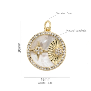 Macro detail of 18K gold plated heart pendant with mother of pearl and star inlay