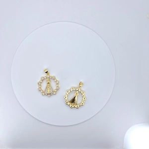 Golden religious Our Lady of Aparecida pendants with sparkling cubic zirconia accents