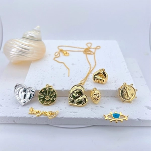Colgante con Patrón Geométrico de Cobre Minimalista Chapado en Oro Corazón Ojo Turco Cabeza de León Accesorios de Joyería de Moda Personalizados