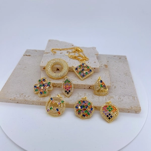 Elegant Gold Plated Copper Hollow Micro Inlaid Rhinestone Pendant Only (Without Chain) Multicolor Geometric Charm Jewelry