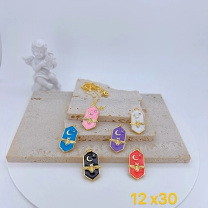 Vintage Copper Bee Moon Star Enamel Hexagon Pendant Oil Dripping Electroplated Rhinestone DIY Necklace Accessory For Women