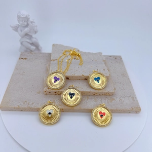 Minimalist Copper Gold Plated Heart Evil Eye Pendant Geometric Enamel Zirconia Coin Pendant For Women Jewelry Making Accessory