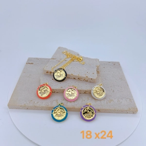 Enamel sun and moon charm necklaces in multiple colors with gold plating and rhinestones
