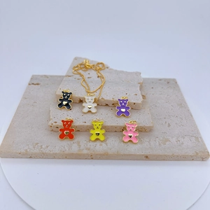 Eenvoudige Emaille Beer Hart Hanger Alleen Voor Dames Verguld Koper Schattig Cartoon Dier Bedel Hanger Ketting Sieraden Accessoire