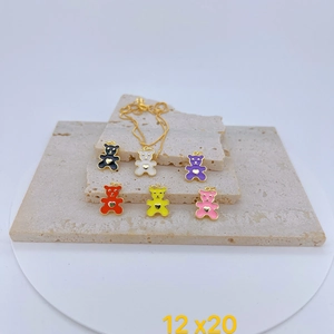 Vergulde beer hart hangers in kleurrijk emaille set met fijne dunne ketting