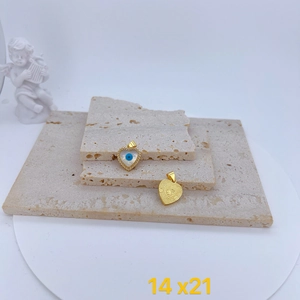 Gold plated heart evil eye pendant with mother of pearl and zircon stones 14x21mm