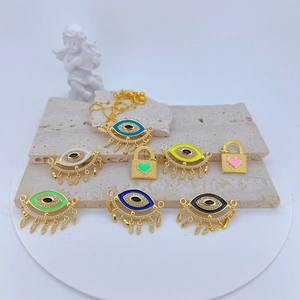 Minimalist Copper Zirconia Evil Eye Pendant For Women DIY Jewelry Making Enamel Heart Lock Tassel Charm Electroplated Accessory