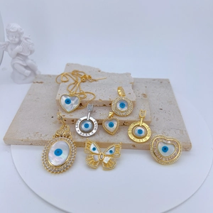 DIY Copper Gold Plated Evil Eye Pendant With Zirconia Mother Of Artificial Pearl Heart Butterfly Shape Jewelry Making Findings Charm