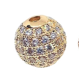 Perle sphérique en zircon micro-pave avec placage d'or pour bijoux DIY