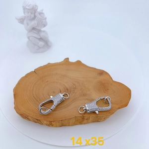 Silver lobster clasp with micro-set zircon and spring ring for jewelry making