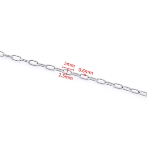 Detail shot of stainless steel oval link chain with precise 5x2.5mm size measurements