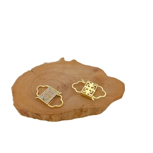 Gold-plated brass jewelry clasps with micro-pave zircon and intricate hollow floral patterns