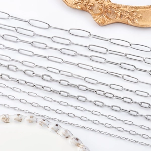 Polished stainless steel paperclip chains in multiple sizes for DIY jewelry making
