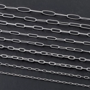 Polished silver stainless steel paperclip chains in various sizes for DIY jewelry making