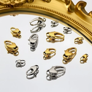 Gold and silver stainless steel lobster clasps in various sizes for jewelry making