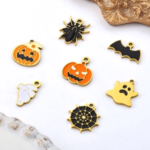 Pendentifs Halloween en acier inoxydable doré avec citrouille chauve-souris et araignée
