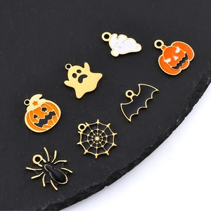Lot de breloques Halloween en acier inoxydable avec citrouille, chauve-souris et araignée