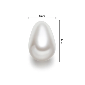 Detailed view of 8mm by 11mm half-hole teardrop pearl bead for jewelry making