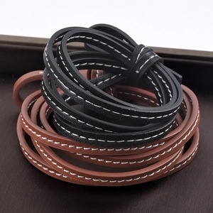 Cordon en cuir PU noir et marron avec surpiqûres blanches pour bijoux DIY