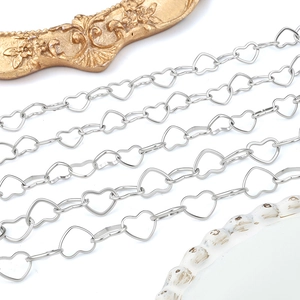 Polished silver stainless steel heart link chain for DIY jewelry making and necklace