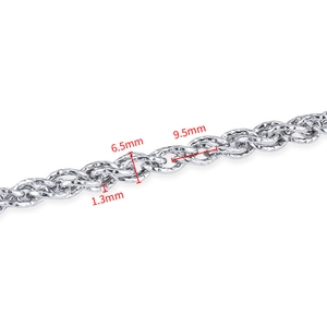 Polished silver stainless steel twist chain necklace with 6.5mm width and 9.5mm link length