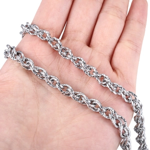 Close-up of durable stainless steel twisted rope chain with high-polished silver finish