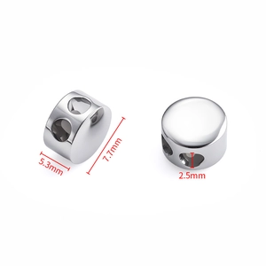 Polished stainless steel round slider bead with double holes and mirror finish 7.7mm size