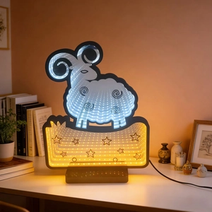 Ram-shaped infinity mirror LED tunnel light with warm star base for festive home decor