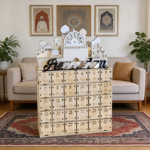 Wooden Ramadan countdown calendar with LED lights and 30 drawers for desk decor