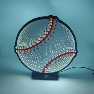 Baseball jersey infinity mirror LED lamp with creative red stitching on black frame