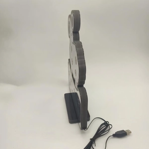 Detail view of the 3D infinity tunnel light in goat shape with USB cable and black base