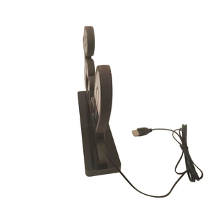 Side view of black 3D LED letter lamp with USB power cable and matte rectangular base