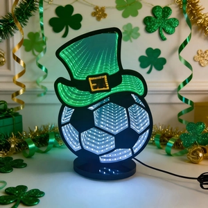 St. Patrick's Day Football LED Night Light Infinity Mirror Leprechaun Hat Design Green White Glow Desk Lamp Party Decor