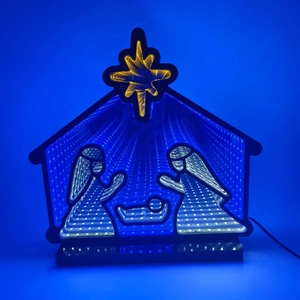 Infinity mirror LED Nativity scene light with deep tunnel effect for Christmas decor