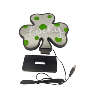 Lucky shamrock LED night light with black USB base for St. Patrick's Day decor