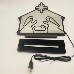 Detail of Jesus nativity scene acrylic neon light with black USB base and power cable
