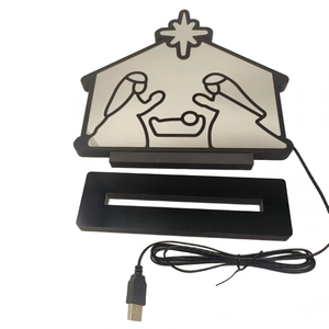 Christmas Nativity LED light with USB power cord and black wooden base decoration