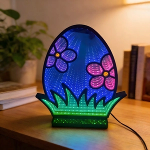 Lampe tunnel LED 3D en forme d'œuf de Pâques avec motifs floraux et base verte